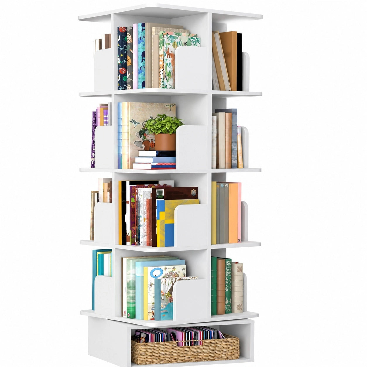 bibliotheque-rotative-multifonction-a-5-niveaux-pivotante-a-360-avec-compartiments-ouverts-40-x-40-x-1558-cm-pour-chambre-salon-bureau-blanc-uksut11123dl